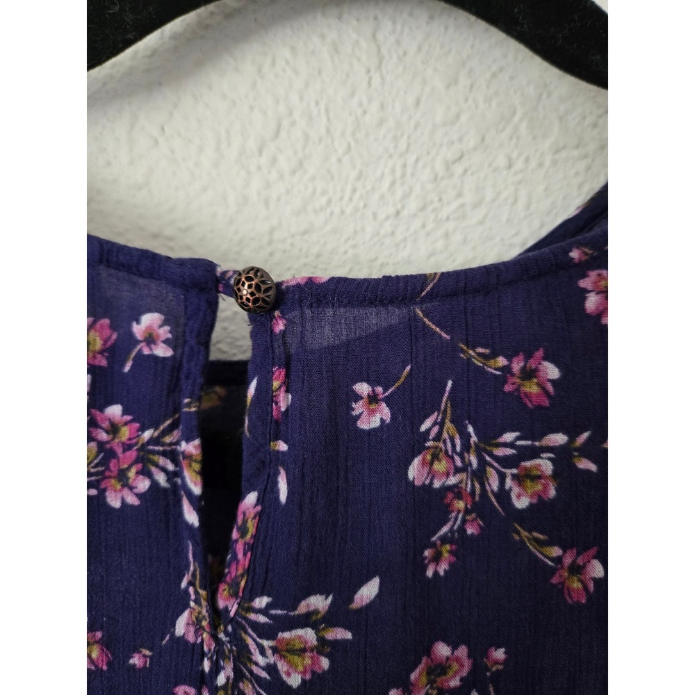 J. Jill Womens Medium Floral Boho Peasant Top Navy Blue Pink Rayon Wide Sleeve - Picture 7 of 10
